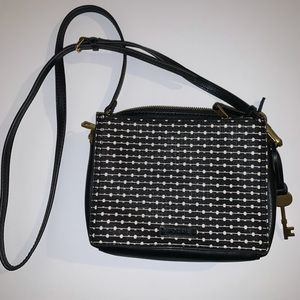 Black and white fossil crossbody handbag